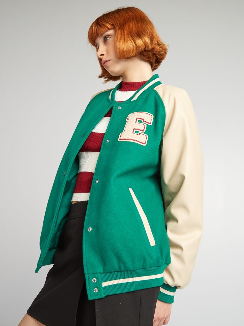 Chaqueta bomber estilo universitario - VERDE