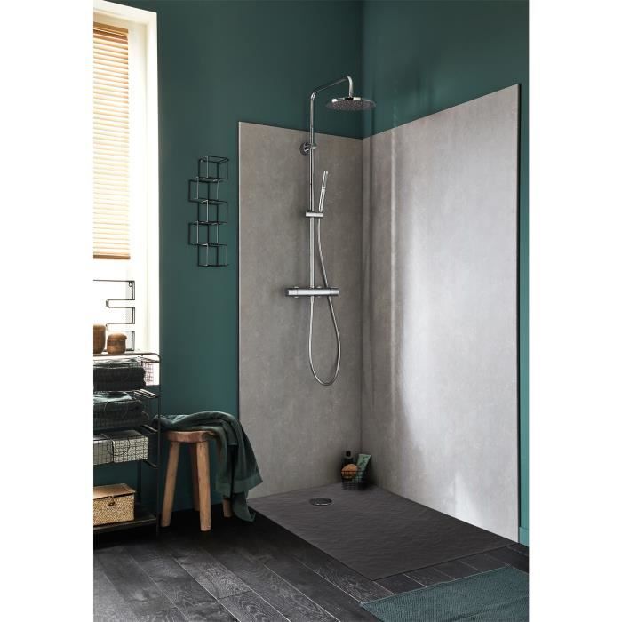 Plato de ducha extraplano Jacob Delafon Ipso E62302-AGM de 100x80x3,5 cm - Gris antracita, textura piedra