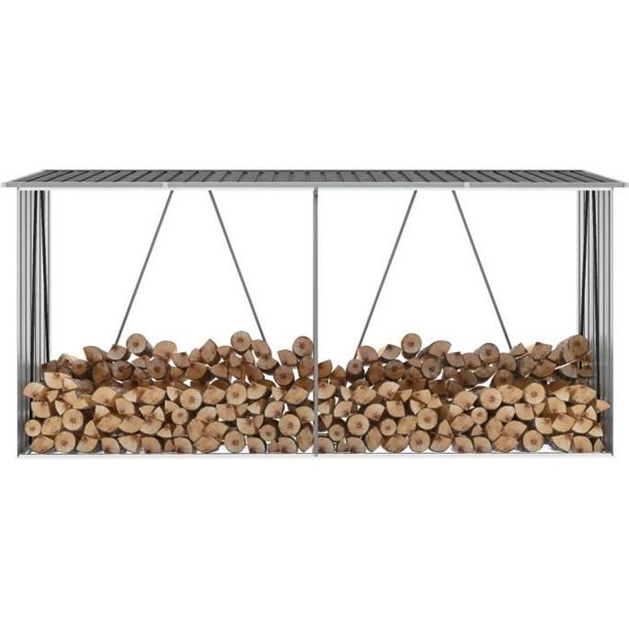Caseta de almacenamiento, caseta de jardín para guardar leña, estante para leña, acero galvanizado, 330x84x152cm, antracita