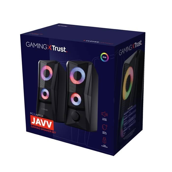 Altavoces PC Gamer 2.0 - TRUST - GXT 606B Javv - 12W - Iluminación LED RGB - Conexión USB Plug & Play