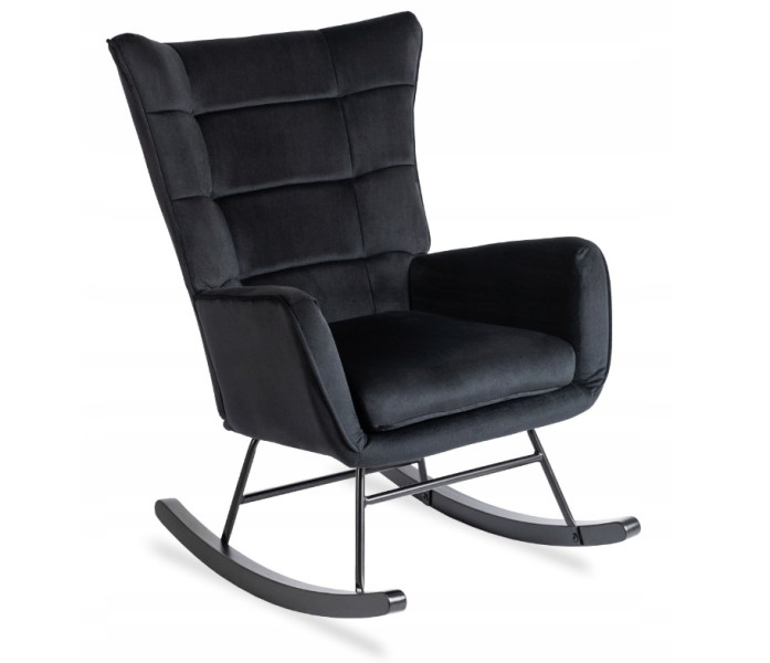 Fotel Uszak Bujany Wypoczynkowy Welurowy Salon Loft Velvet Czarny JACKSON