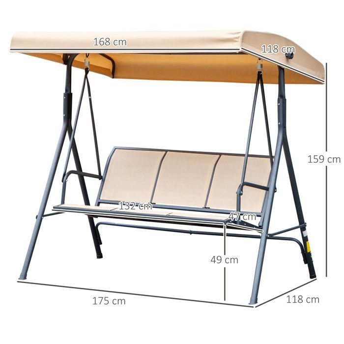 Columpio de jardín Outsunny, acero, 175x118x159cm, beige