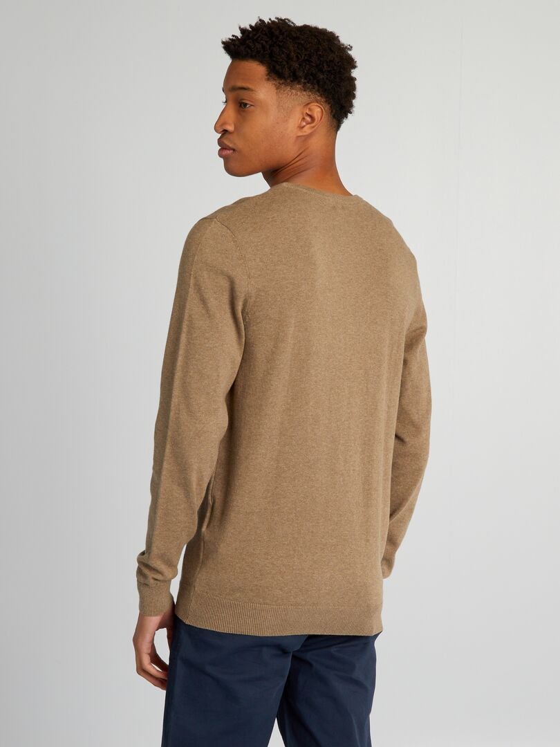Gebreide trui met V-hals voor personen langer dan 190 cm - BEIGE