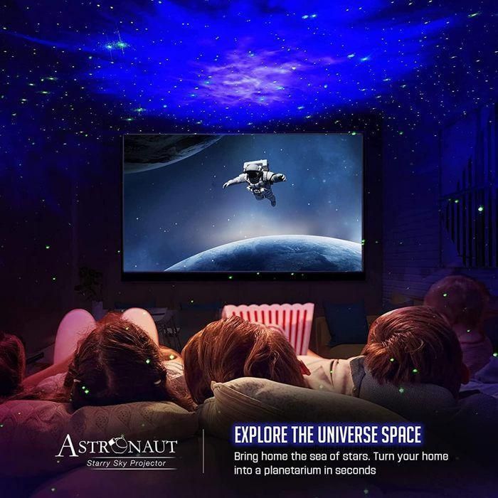 Proyector de astronauta, proyector de galaxia, cielo estrellado, luz nocturna con nebulosa, control remoto, rotación de 360° ajustable.