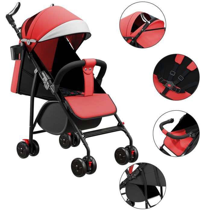 Boy's Stroller - MIPAN - Ultra-Lightweight Baby Stroller - Foldable and Reclining from Birth to 25 kg - Red