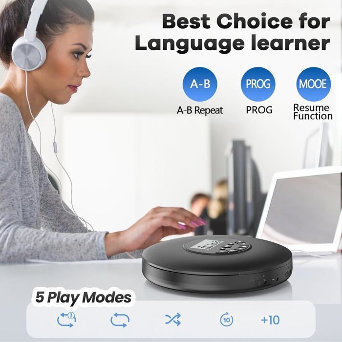Lecteur CD portable - ESTAMPILLE - Protection anti-saut - Compatible CD-R/RW - Programmation de pistes - Écran LCD