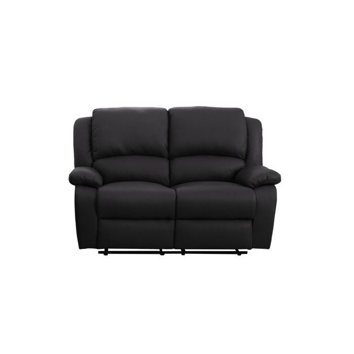 LEO 2-Seater Reclining Sofa in Faux Leather - Black - W143 x D93 x H96cm - LOUNGITUDE