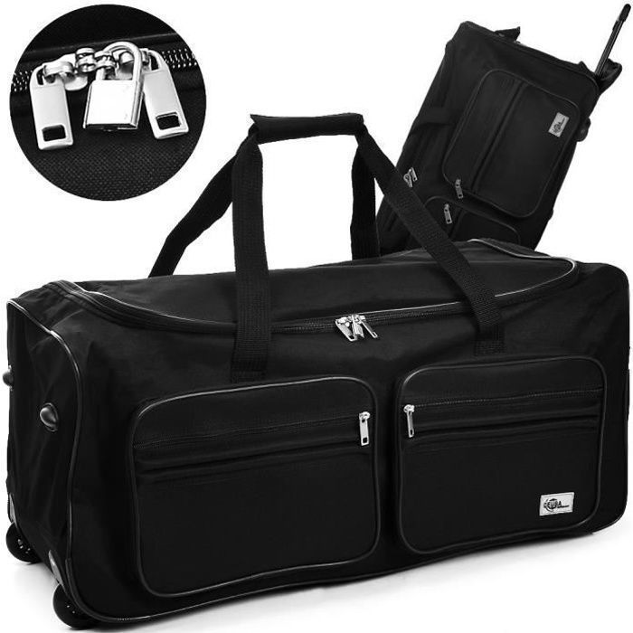 Monzana 85L Black Travel Bag with Wheels, Trolley Sports Bag, Telescopic Handle, 2 Lockable Wheels