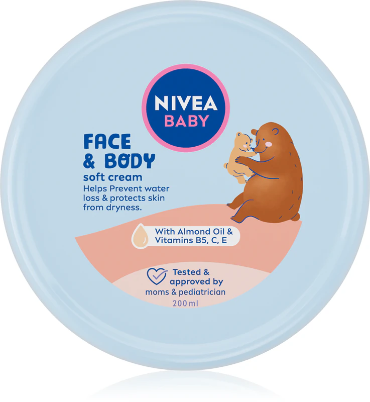 Creme hidratante suave NIVEA BABY para rosto e corpo.