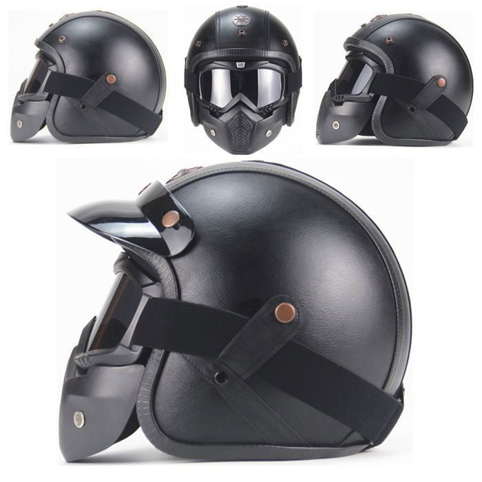 Casco de motocicleta, Casco vintage, Casco Harley, Gafas vintage, Casco de motocicleta, Personalidad, Cuatro estaciones, Moda, Seguridad - Negro