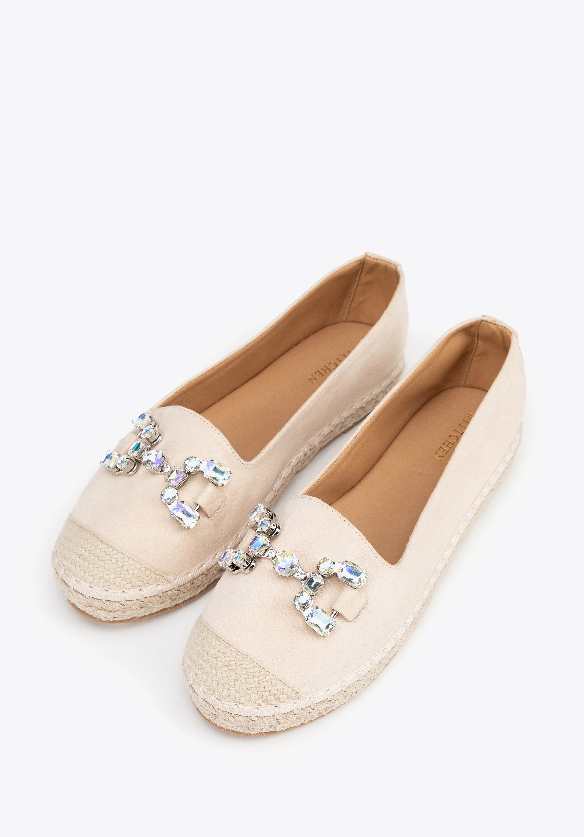 Damskie espadryle z biżuteryjną ozdobą jasny beż