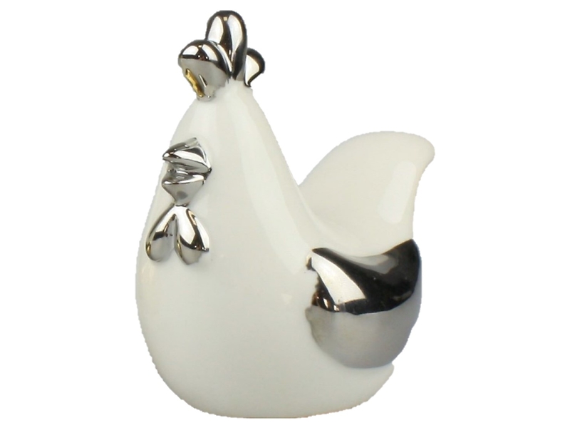 Figurka ceramiczna Kura 8,3 cm biało-srebrna