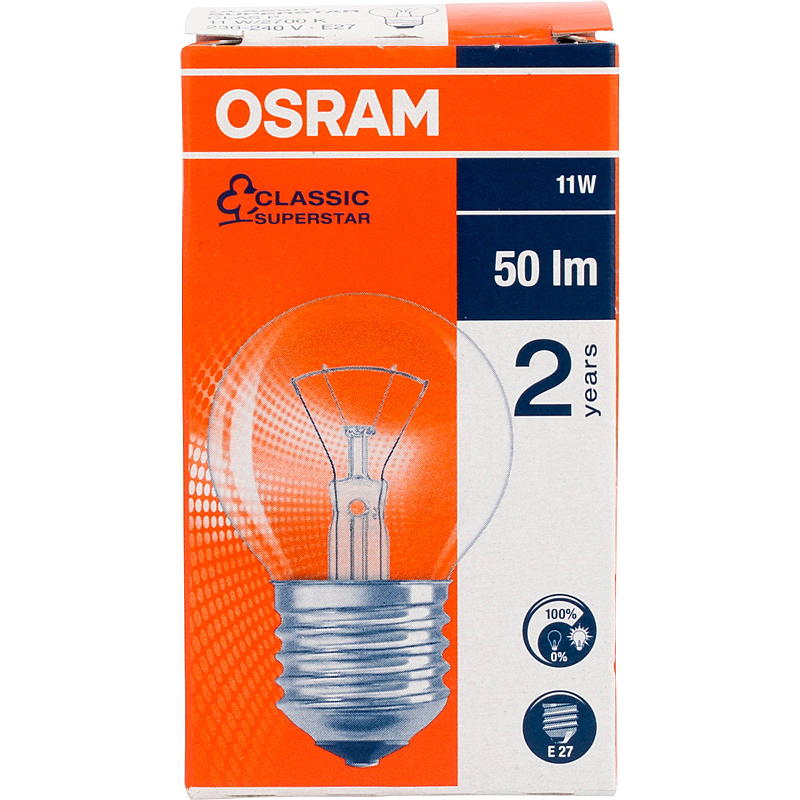 Osram pære 11W E27 Classic P, Crown Osram
