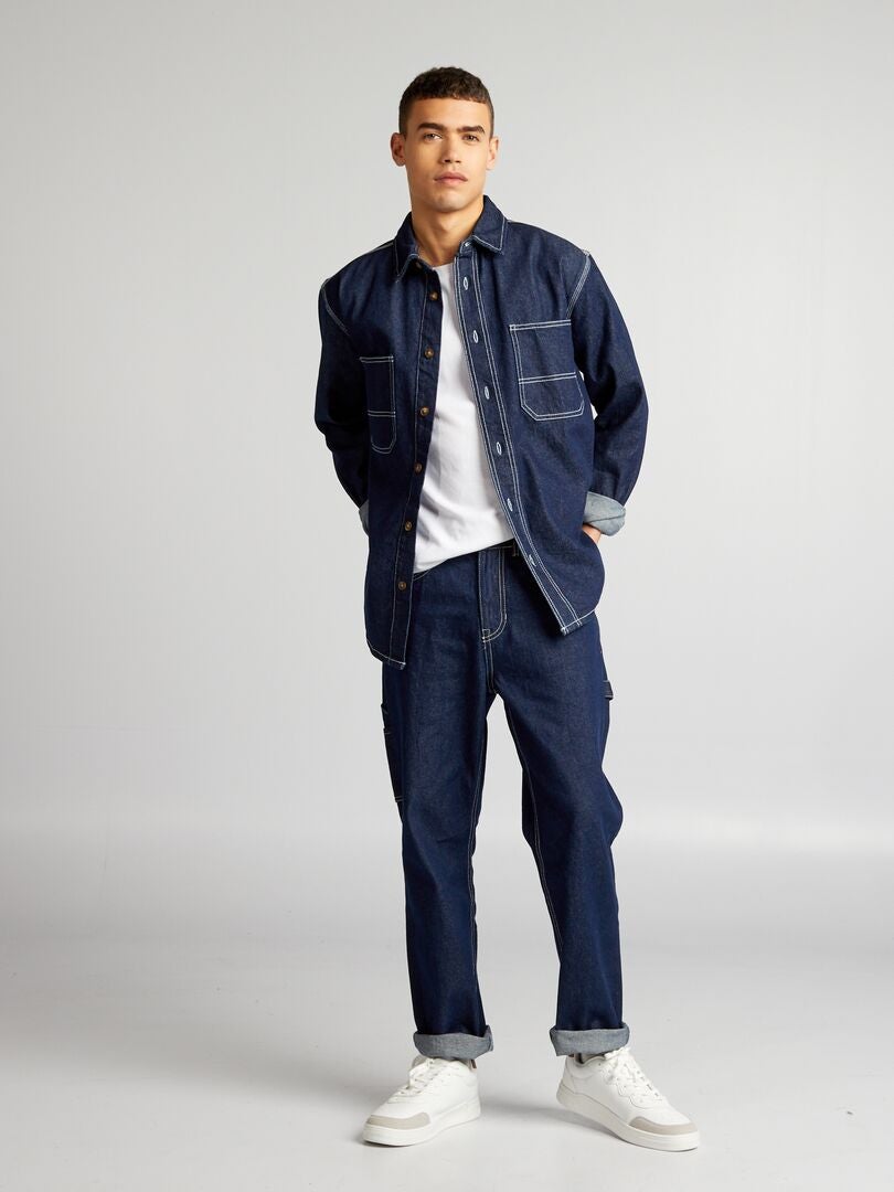 Calça jeans estilo carpinteiro - AZUL