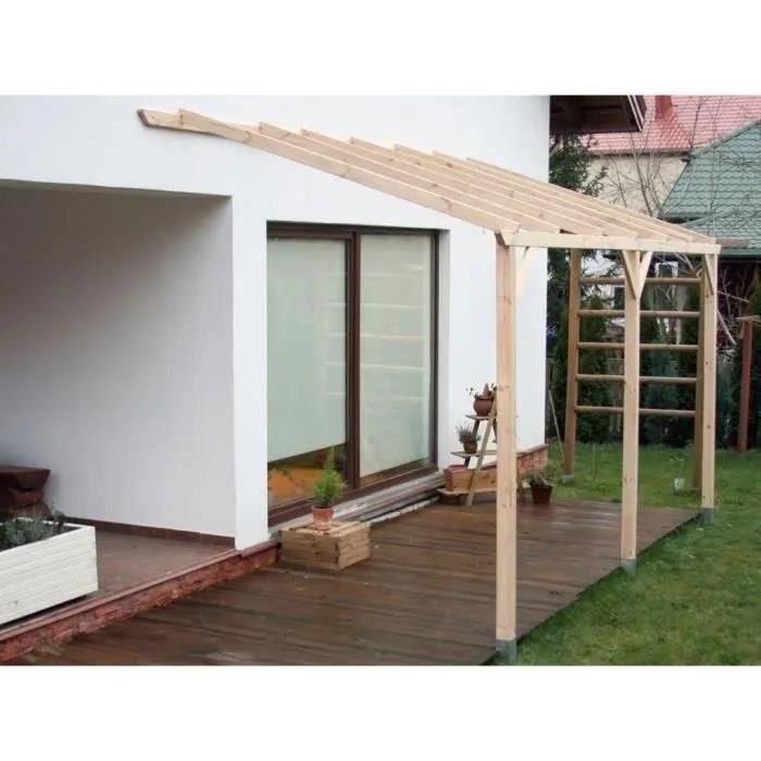 Pérgola adosada a la pared, prefabricada en autoclave, para cochera, 15,00 m², pendiente simple, sin cubierta.