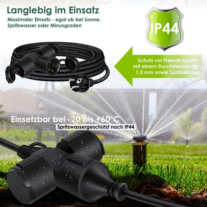 Cable de extensión para exteriores - KESSER - 50 m - IP44 - 230 V - Enchufe Schuko - Resistente a la intemperie