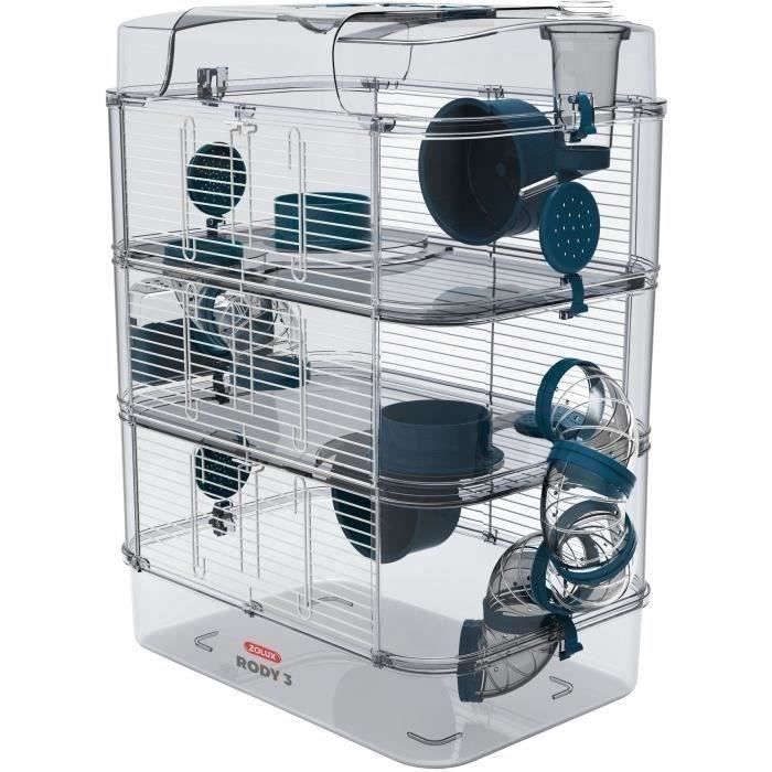 3-laags kooi - ZOLUX - Rody3 Trio - Voor hamsters, muizen en gerbils - L 41 x B 27 x H 53 cm - Blauw