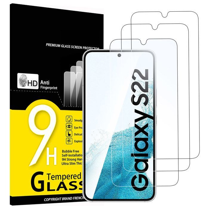 Pacote com 3 unidades de película de vidro temperado para Samsung Galaxy S22 5G, película protetora de tela - sem bolhas.