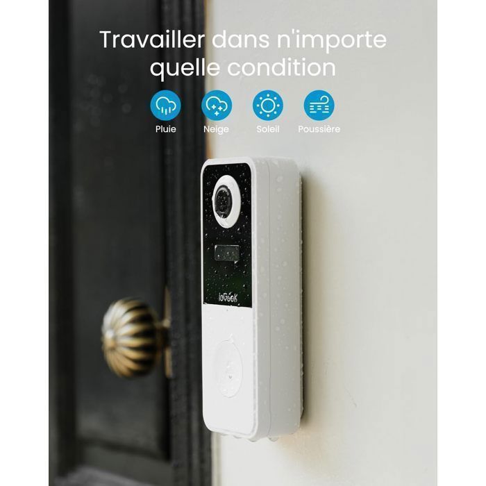 ieGeek trådløs ringeklokke med kamera, 2K utendørs ringeklokke, vanntett WiFi, 180° fiskeøyeobjektiv, toveis lyd, nattsyn, PIR