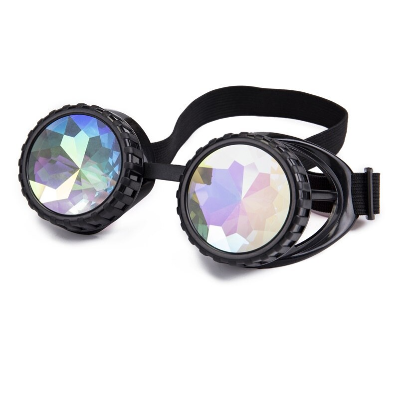 Steampunk Goggle Rainbow Diffraction Goggles Raves EDM Festivals Shows Club Concert Prism Fractal Kaleidoscope Glasses