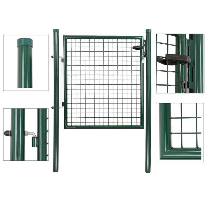 Puerta de jardín de malla de acero galvanizado SONGMICS, valla con cerradura, 90 x 106 cm, color verde.