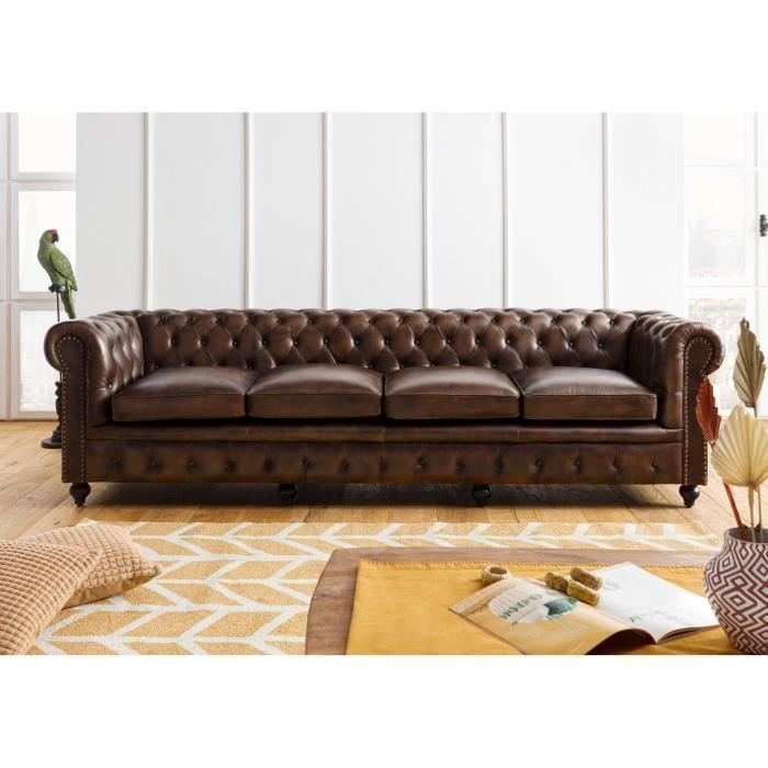 Canapé 3 places en cuir véritable vert CHESTERFIELD N° 303