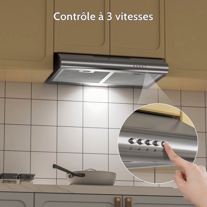 FIREGAS 60 cm Edelstahl-Unterbau-Dunstabzugshaube – Energieeffizienzklasse A+ – Abluft- und Umluftbetrieb – Aktivkohlefilter