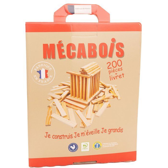 Mécabois - Baril de 200 planchettes en bois - Jeux de constructions - Fabriqué en France