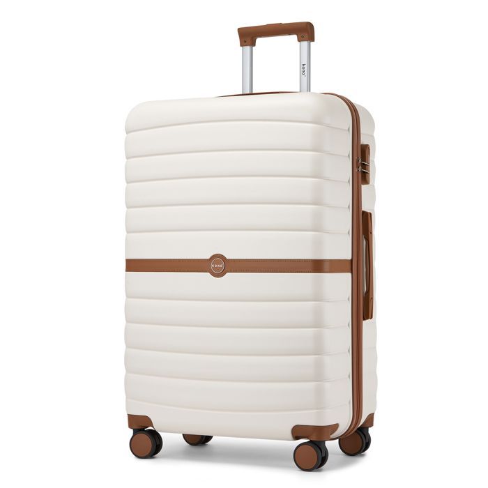 Maleta de viaje grande Kono de 76,5 x 50,5 x 29 cm, ABS+PC, carcasa rígida con 4 ruedas y cerradura, carrito de viaje, 94 L, color crema.