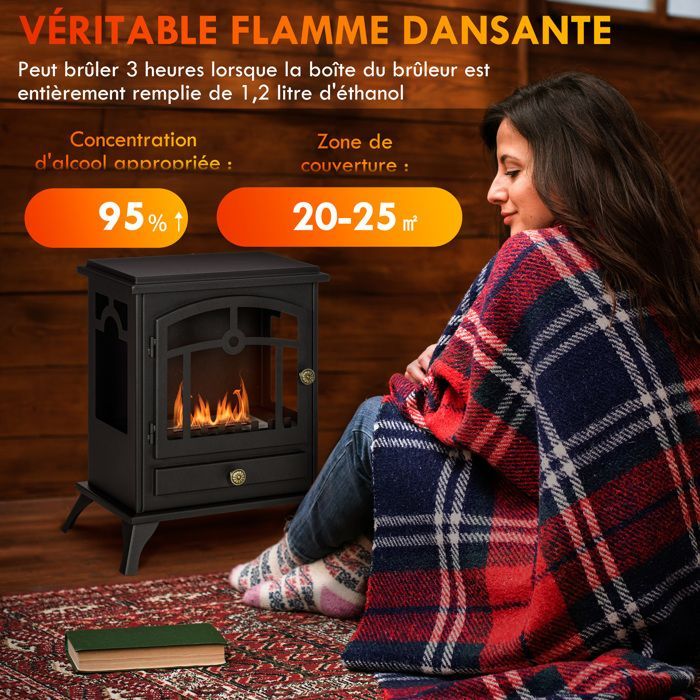 Chimenea de bioetanol - HOMCOM - independiente, quemador de 1,2 L, control de llama, calefacción - acero - 45x28x54cm - negro
