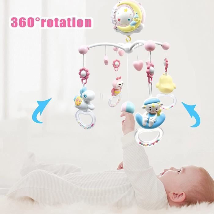 Mobile musical - NETBOAT - Mobile bébé rotatif 360° - Télécommande - Lumières - Hochets suspendus