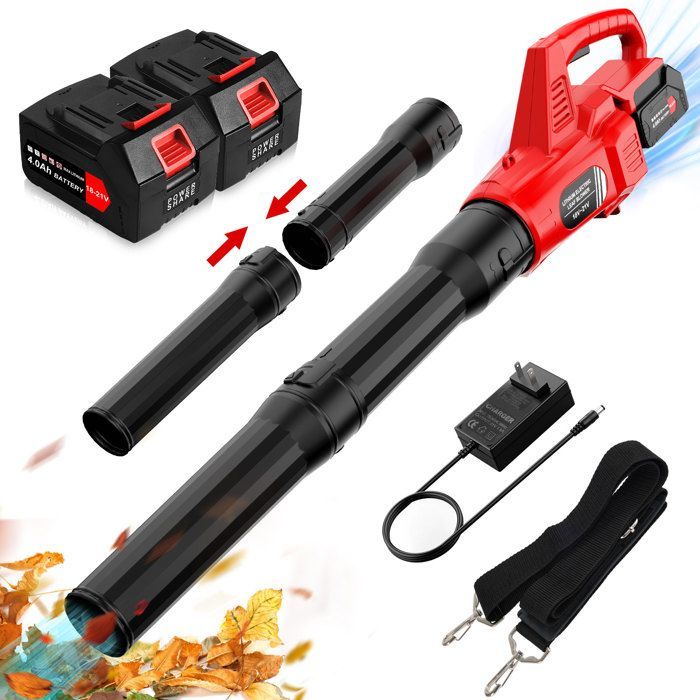 Soplador de hojas inalámbrico TANBABY de 21 V (2 × 4,0 Ah) — 25 m/s, 580 CFM, 1,5 kg, silencioso (50 dB) (batería)