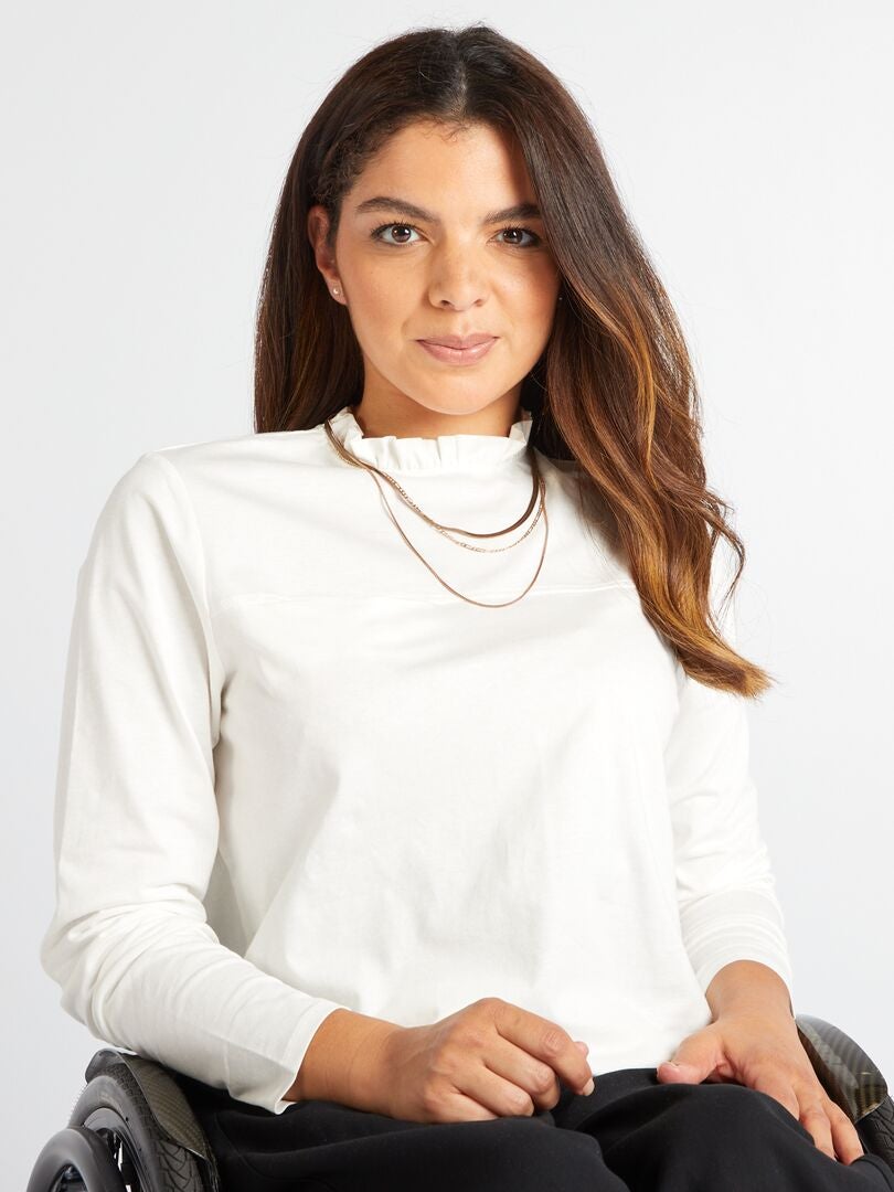 T-shirt met rucheskraag - So Easy - Wit