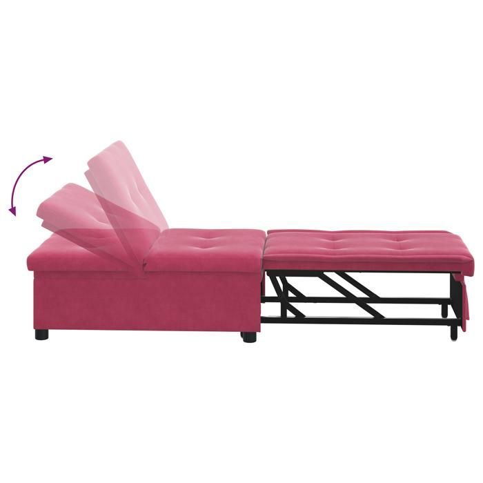 450778 & Sofá cama 3 en 1, diván, convertible, diseño extraíble, terciopelo burdeos
