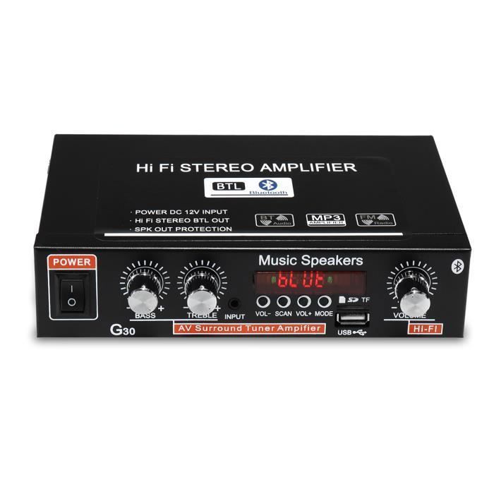 Amplificateur HIFI bluetooth Stéréo Audio Radio FM 2 Canaux Voiture Maison Télécommande PRISE EU DC 12V AC 220V Label