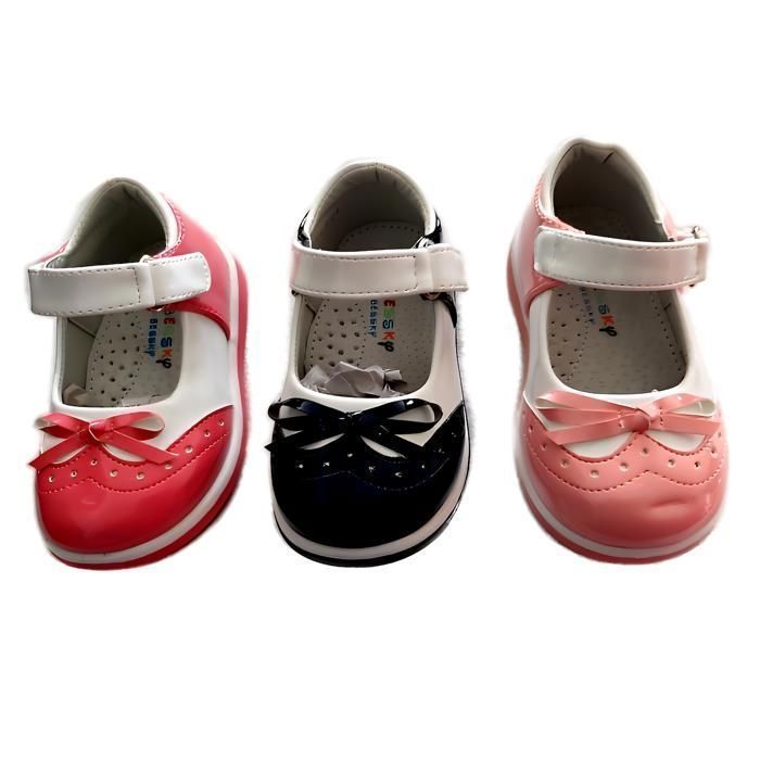 Scarpe - Bambina - Mary Jane - Scarpe a T - Pelle - Vernice - Blu navy - Bianco - Fantasia con fiocco - Taglie 24 e 25