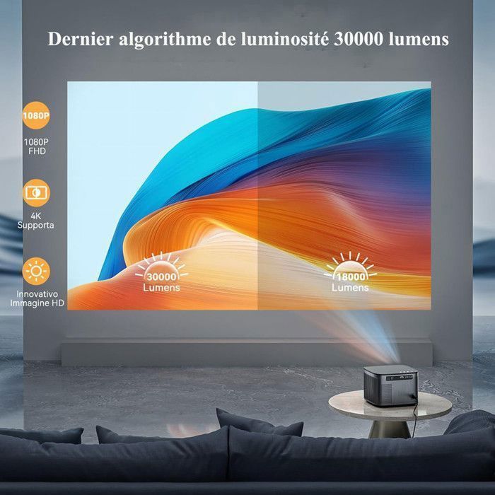 【Auto Focus/Keystone】Vidéoprojecteur 4K,30000 Lumens projecteur 1080P Full HDWiFi Projecteur pour iOS/Android/TV Stick -Avec