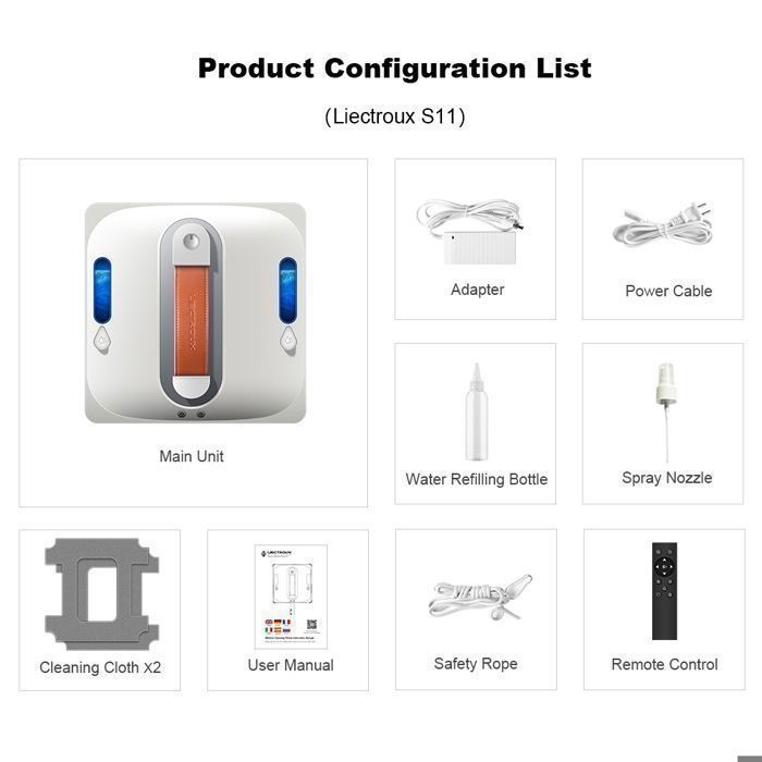 Fensterputzroboter – LIECTROUX – S11 – 4-Richtungs-Sprühfunktion – Glaserkennung – Bluetooth-Steuerung