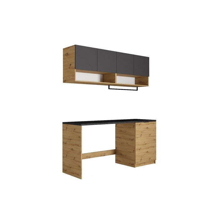 Meubles de buanderie pour machine à laver avec plan de travail - L182 cm -  Anthracite et naturel clair - NATAJI