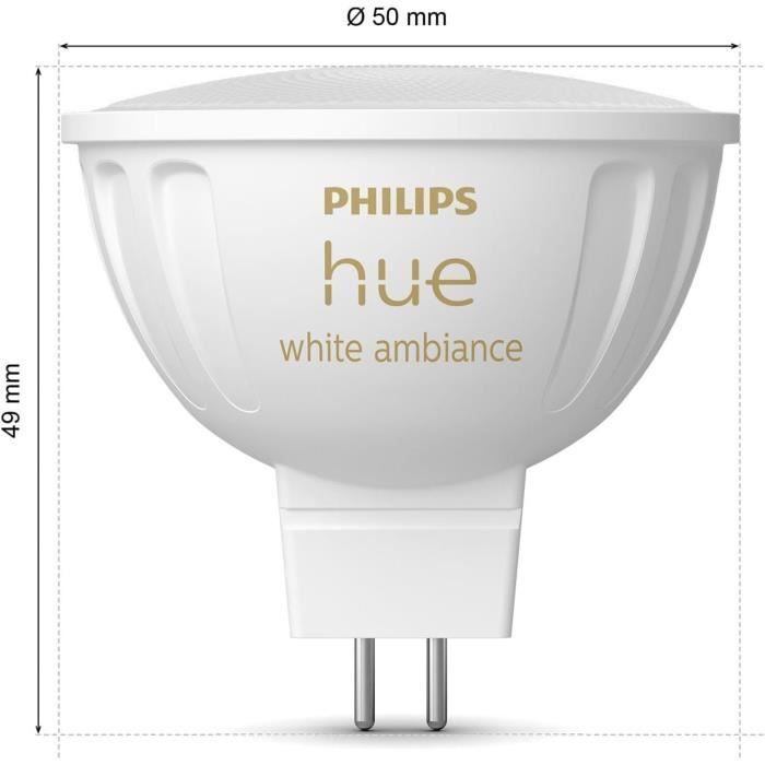 Smart bulb - PHILIPS HUE - MR16 - White light - Bluetooth compatible - Works with app and voice