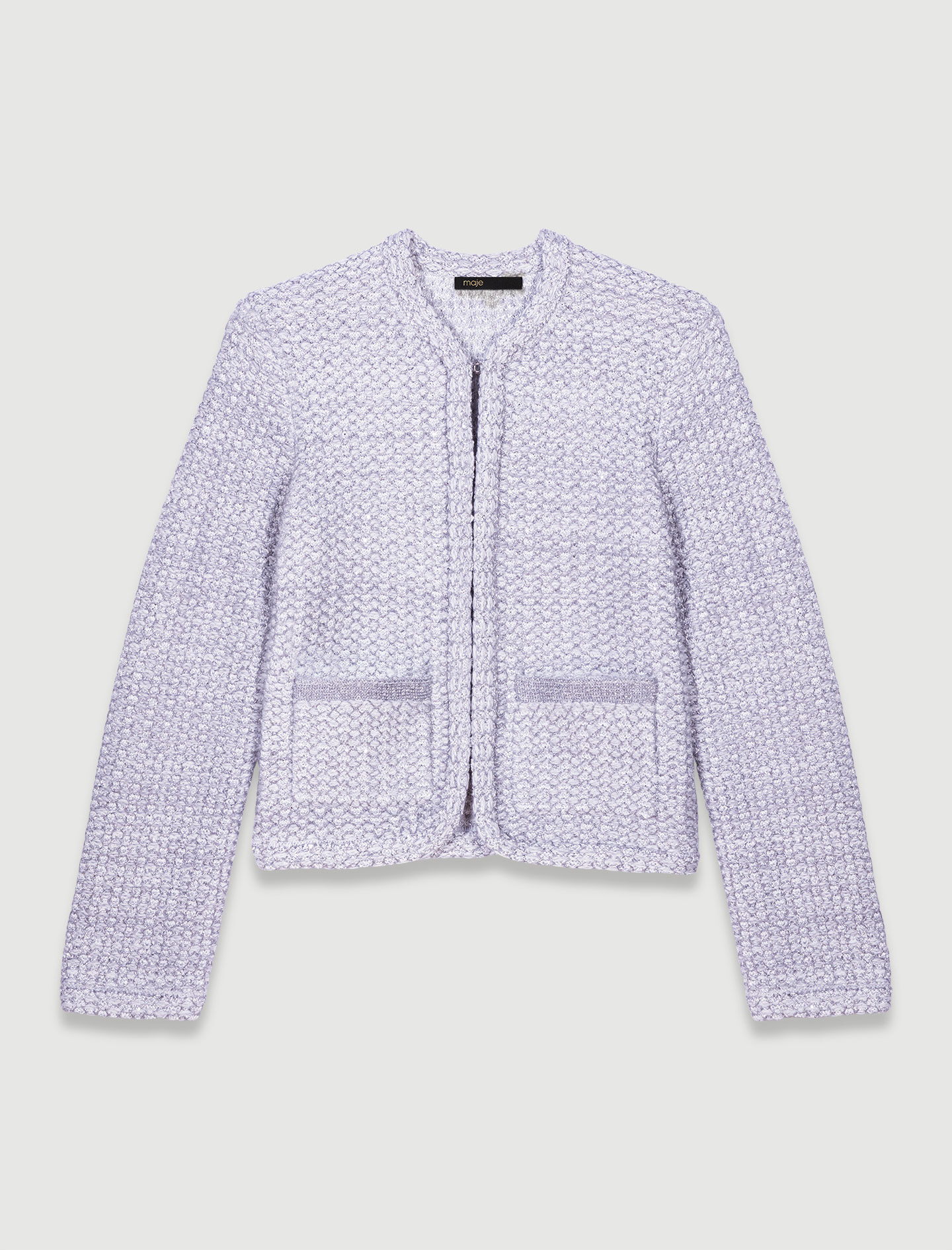 Cardigan tricotat cu efect tweed - Argintiu