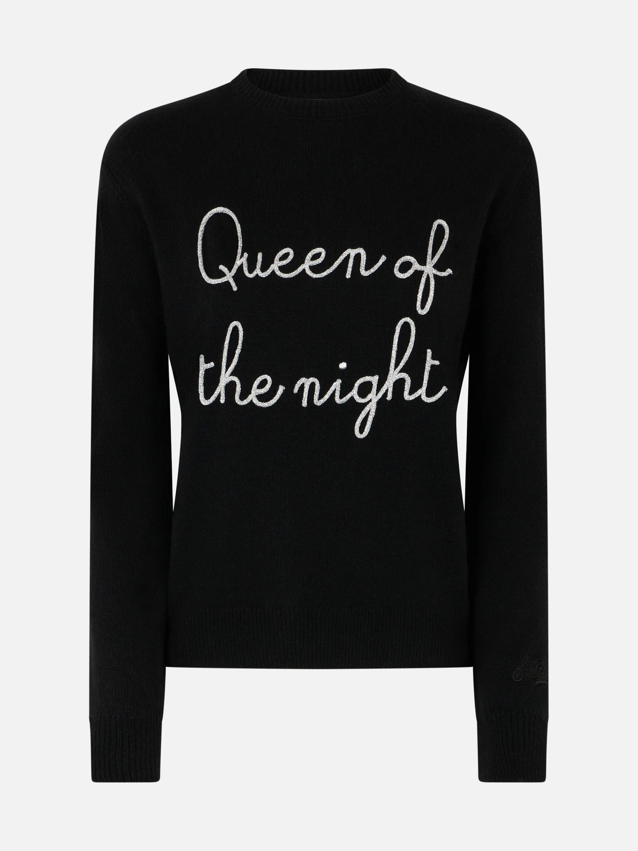 Zwarte damestrui met ronde hals en geborduurd 'Queen of the Night'-logo | Geborduurd St. Barth-logo | MC2 Saint Barth