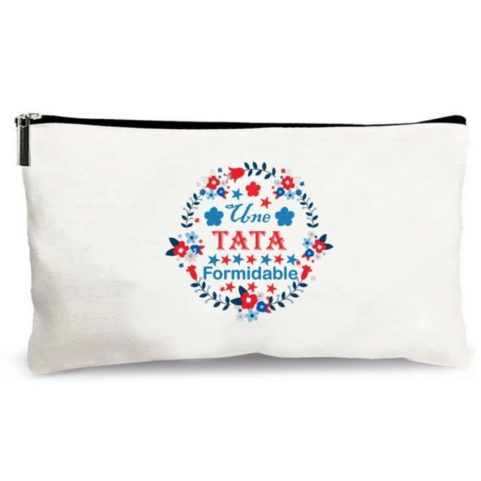 trousse beige une tata formidable cadeau fait main merci école