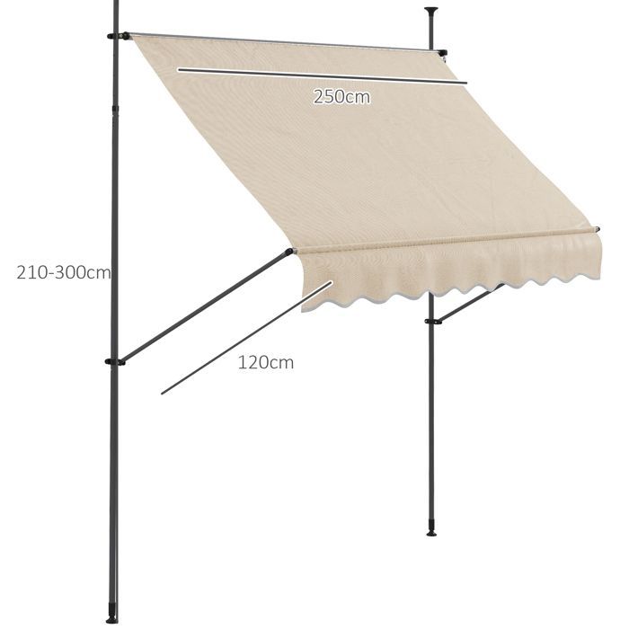 Toldo Outsunny de poliéster de 250x120x300cm, color arena.