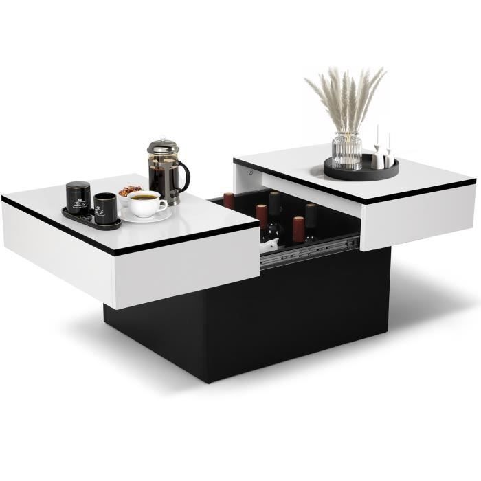 Mesa de centro - VOWNER - Escrivaninha extensível - com 2 espaços de armazenamento - Acabamento brilhante, 114 x 58 x 40 cm - Branca