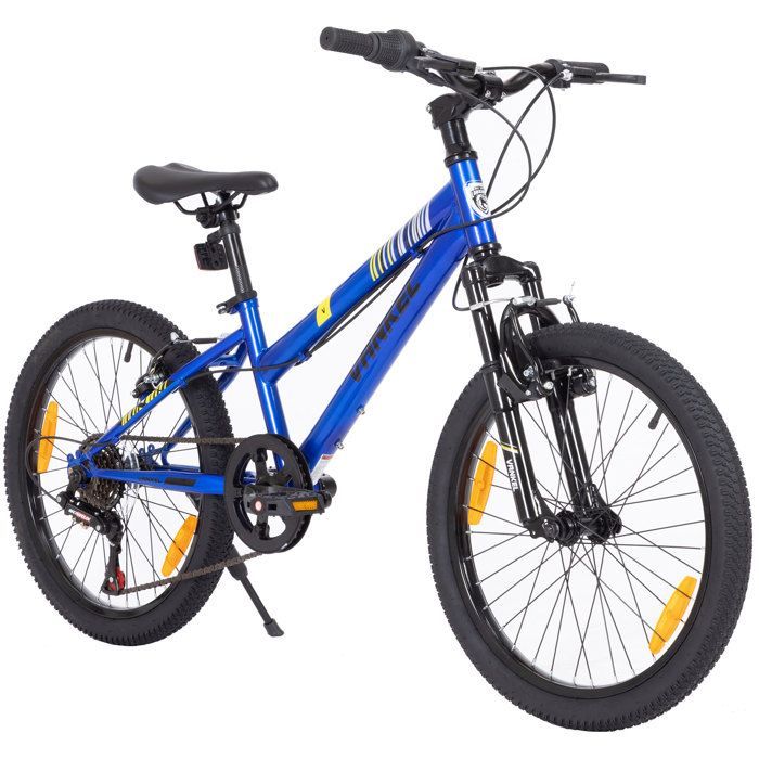 VANKEL Vélo Enfant 20 Pouces – Vélo de Montagne Garçon/Fille 6 à 10 Ans – Frein V-Brake, Monovitesse – Bleu Sport