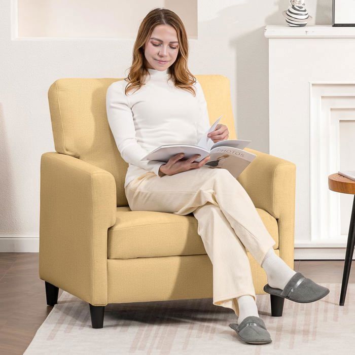 Canape de Relaxation, Fauteuil Relax,  avec Accoudoirs et Dos épais, Siège Rembourré, Salon Chambre, en Lin jaune