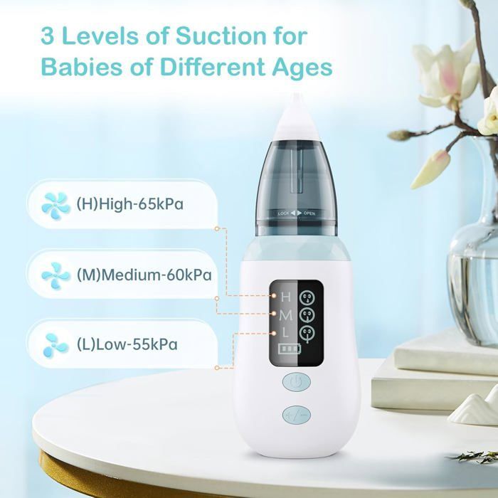 Aspirador nasal para bebés, aspirador nasal para bebés con 3 niveles de succión, aspirador nasal eléctrico para bebés con 4 boquillas de succión reutilizables