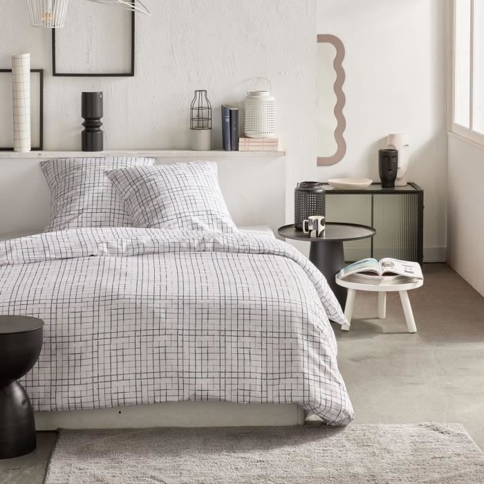 Juego de ropa de cama - TODAY Crazy - Estampado a cuadros - Doble - 220 x 240 cm - Blanco