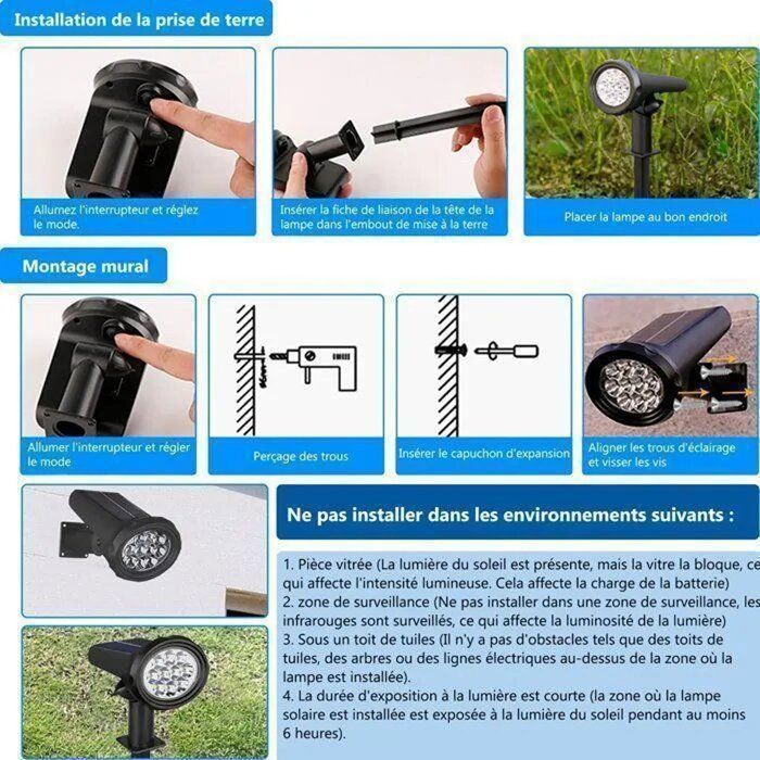 Luz solar exterior, blanco frío 6000K (incluye iluminación continua), foco solar para entrada de vehículos, luz exterior impermeable IP44 para jardín, 2 unidades.